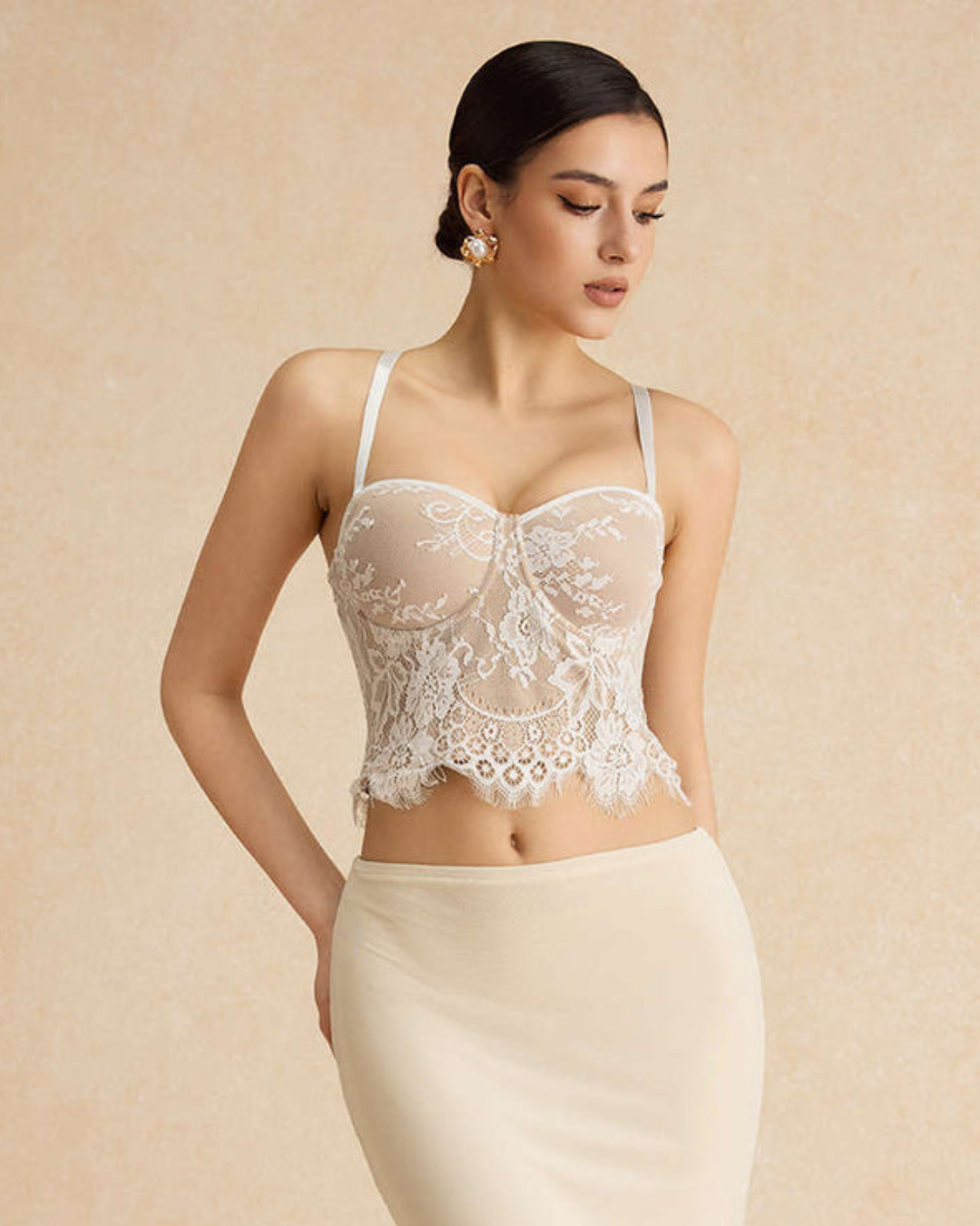 Top Tipo Corset de Encaje Floral