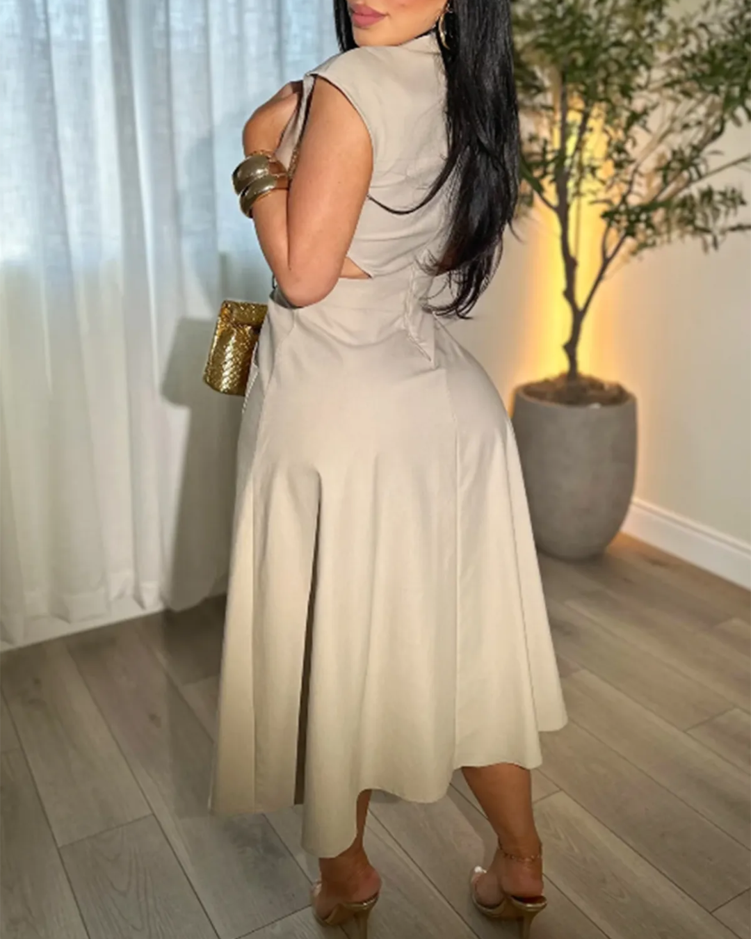 Vestido sin Mangas Tipo Blazer con Cuello en V