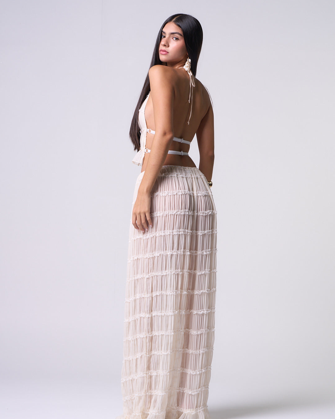 Conjunto de Blusa y Falda en Lino Pinzando