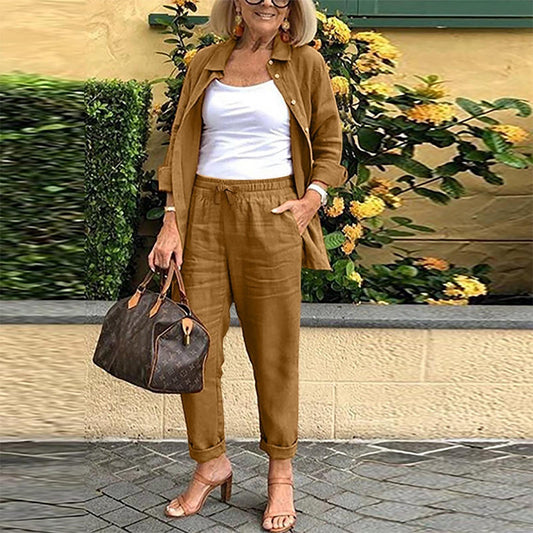 Conjunto de Lino de Camisa Manga Larga y Pantalón