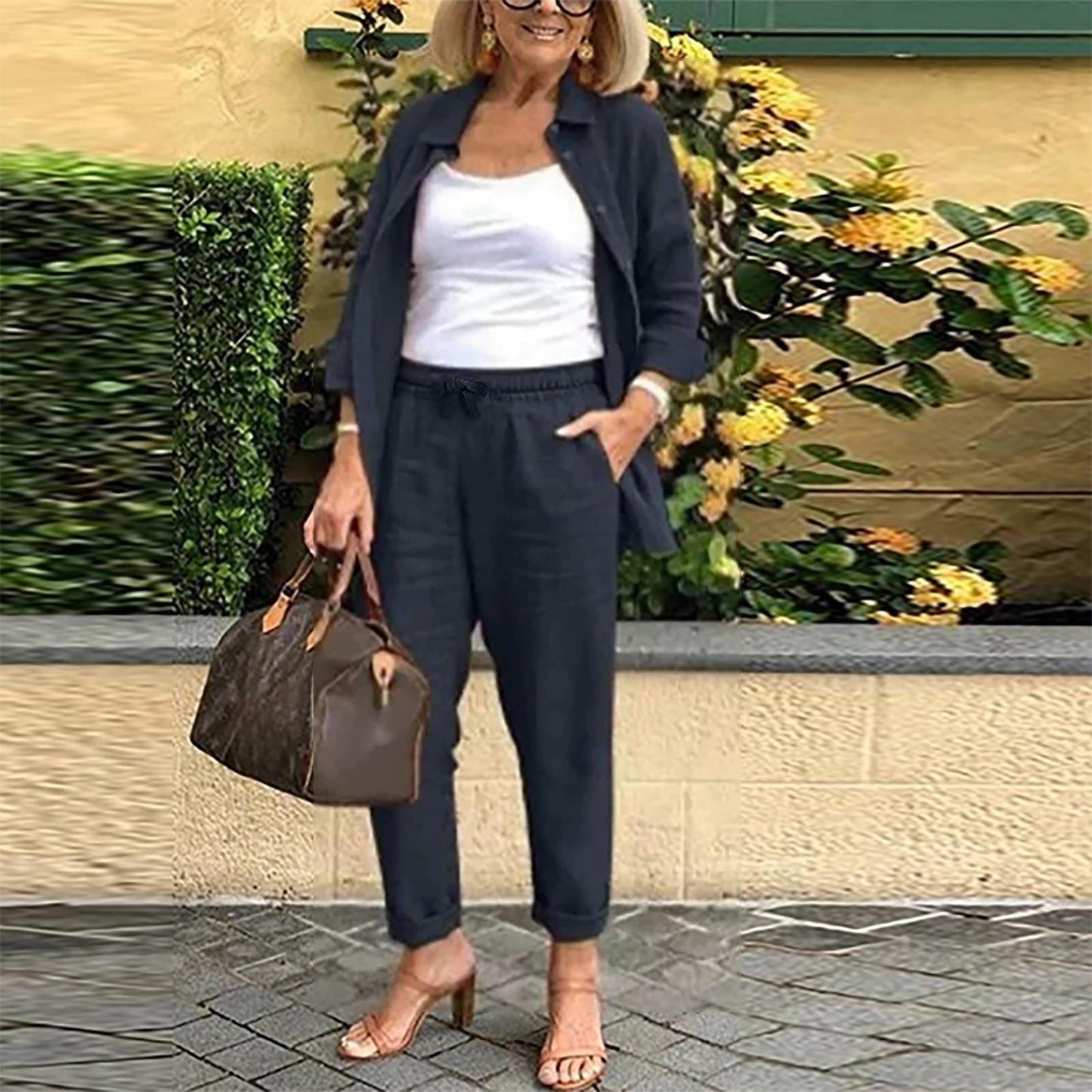 Conjunto de Lino de Camisa Manga Larga y Pantalón