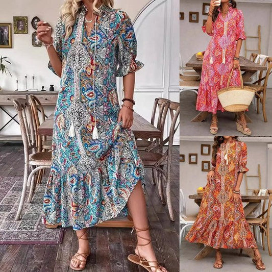 Vestido Elegante Boho con Estampado Floral