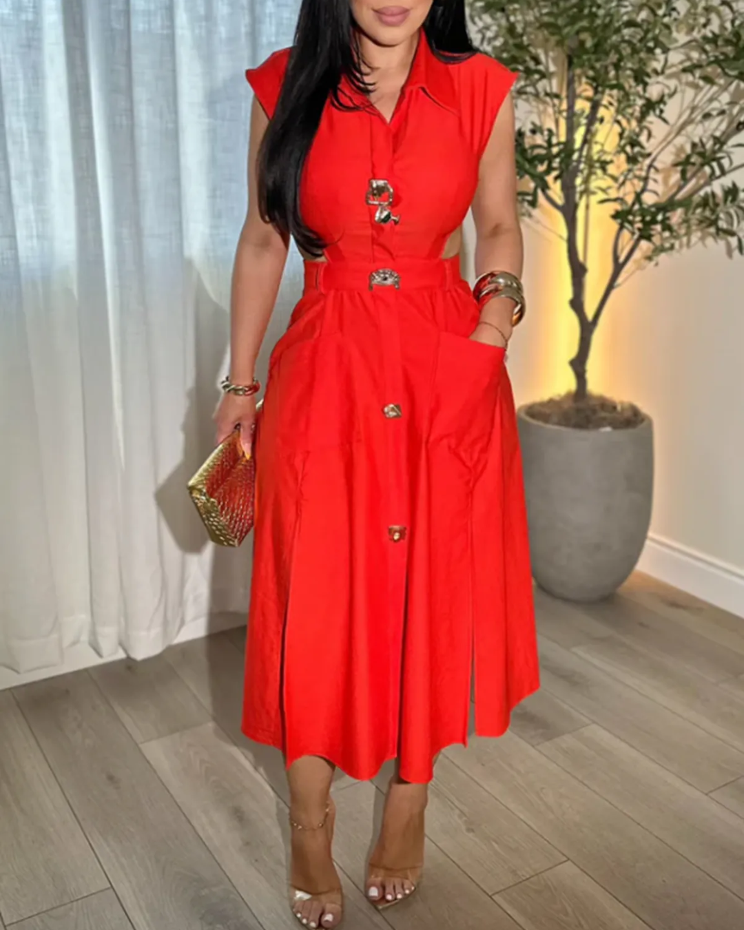 Vestido sin Mangas Tipo Blazer con Cuello en V