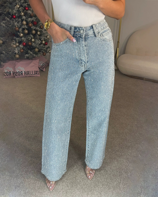 Pantalón de Pierna Ancha con Diamante