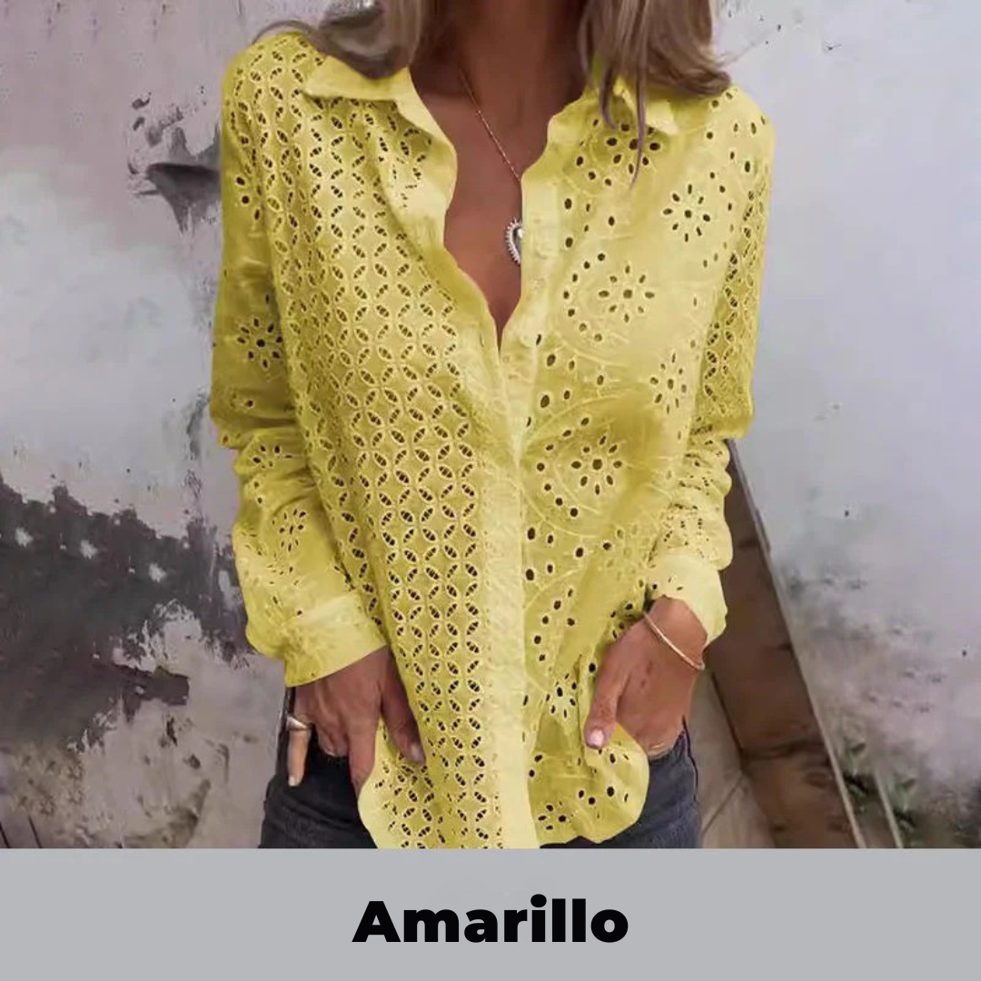 Camisa Manga Larga Tallada a Mano con Recorte