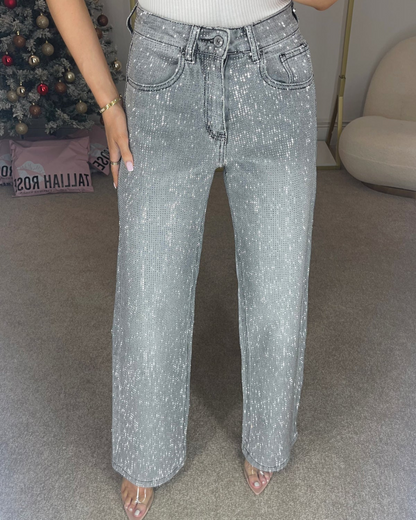 Pantalón de Pierna Ancha con Diamante