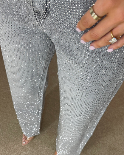 Pantalón de Pierna Ancha con Diamante