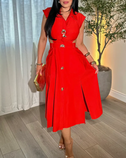 Vestido sin Mangas Tipo Blazer con Cuello en V