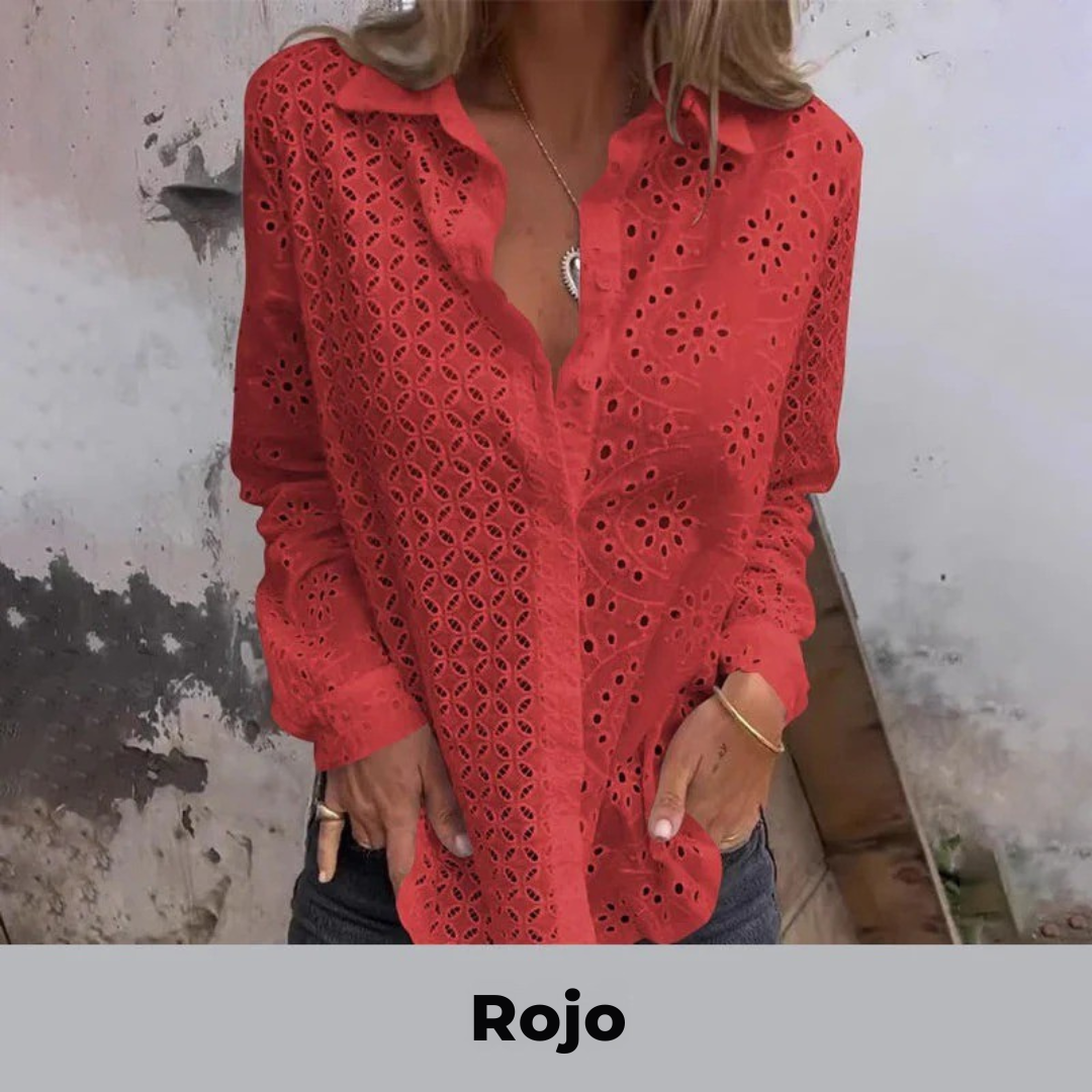Camisa Manga Larga Tallada a Mano con Recorte