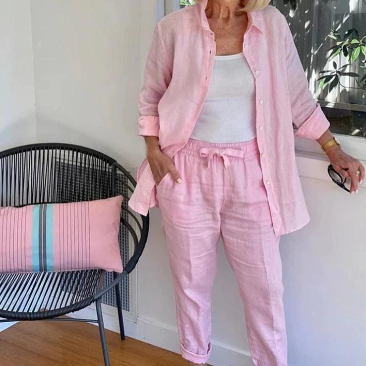 Conjunto de Lino de Camisa Manga Larga y Pantalón