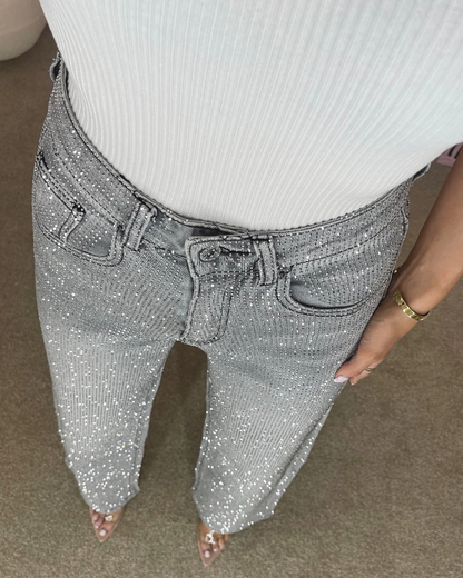 Pantalón de Pierna Ancha con Diamante
