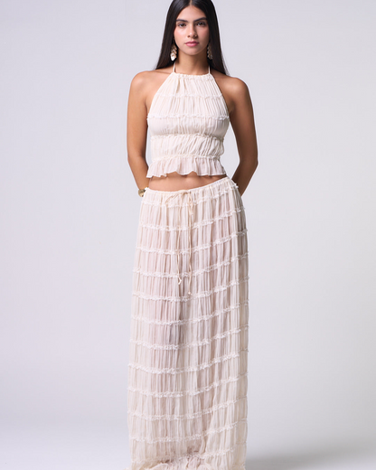 Conjunto de Blusa y Falda en Lino Pinzando