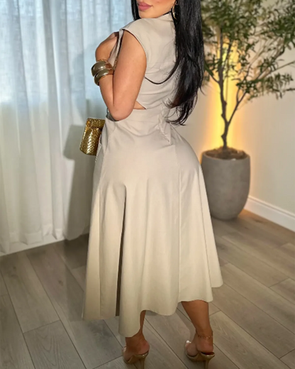 Vestido sin Mangas Tipo Blazer con Cuello en V
