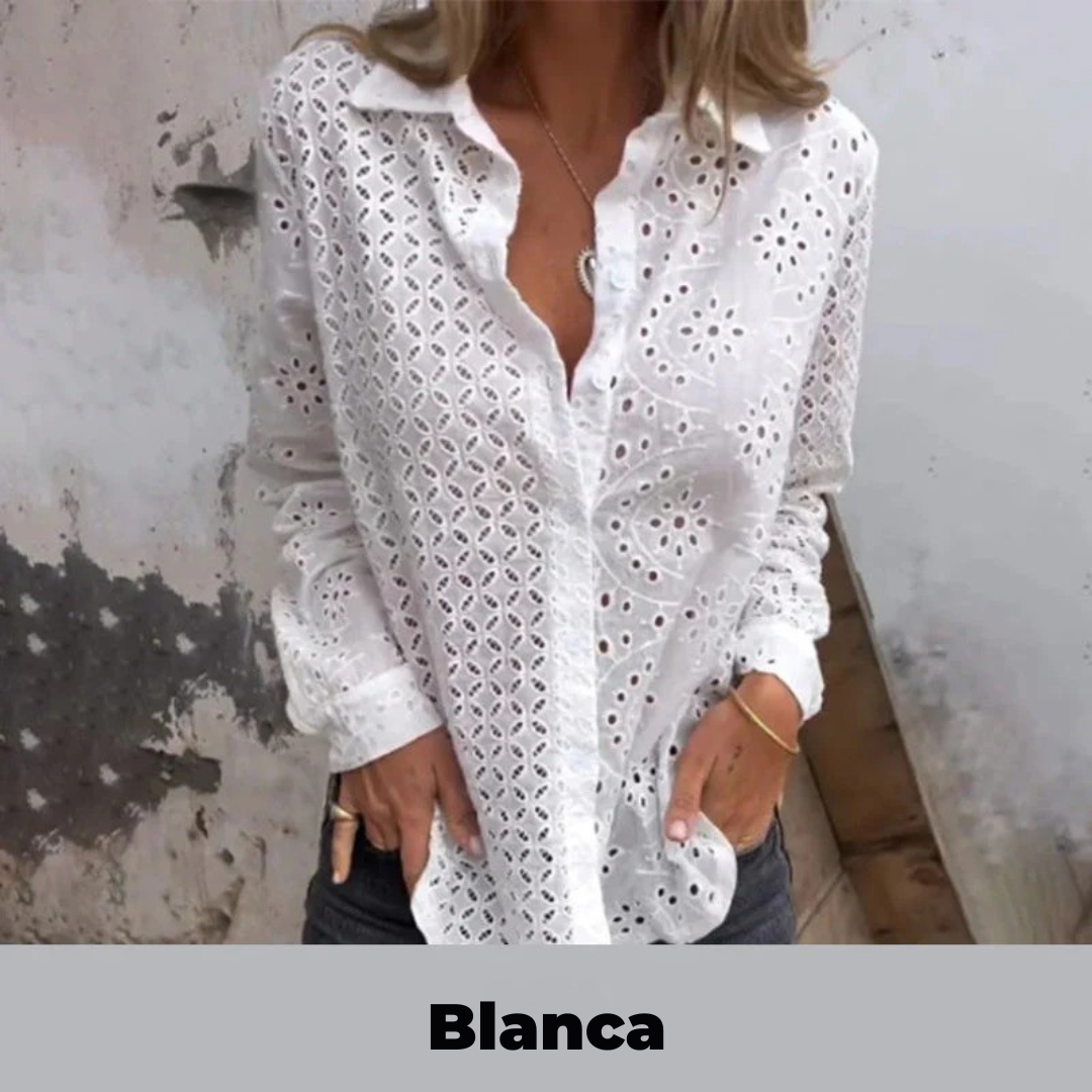 Camisa Manga Larga Tallada a Mano con Recorte