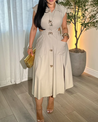 Vestido sin Mangas Tipo Blazer con Cuello en V