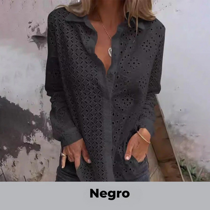 Camisa Manga Larga Tallada a Mano con Recorte