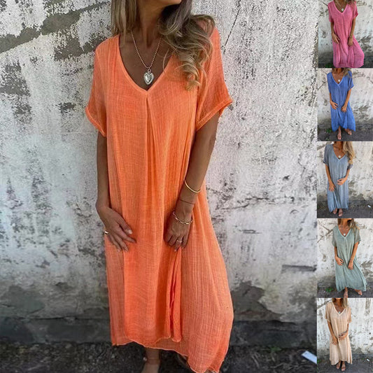 Vestido de Lino de Algodón para Primavera y Verano