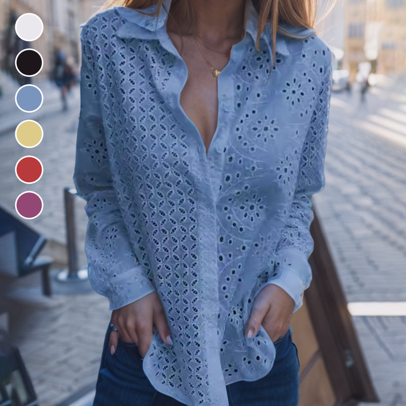 Camisa Manga Larga Tallada a Mano con Recorte
