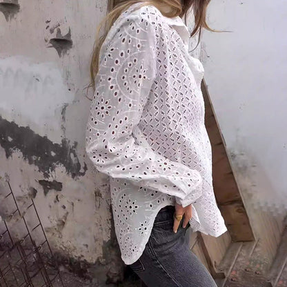 Camisa Manga Larga Tallada a Mano con Recorte