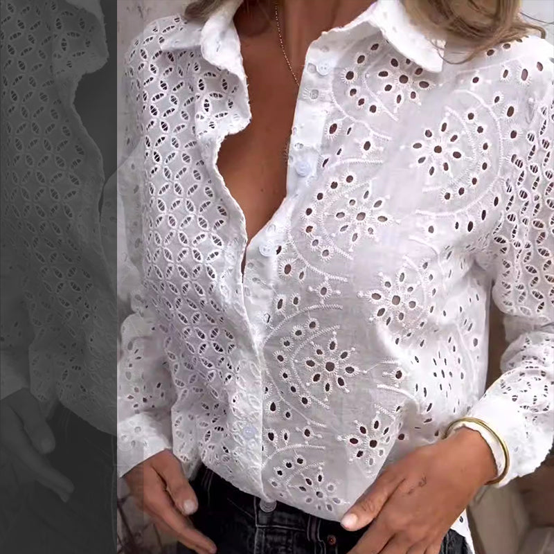 Camisa Manga Larga Tallada a Mano con Recorte