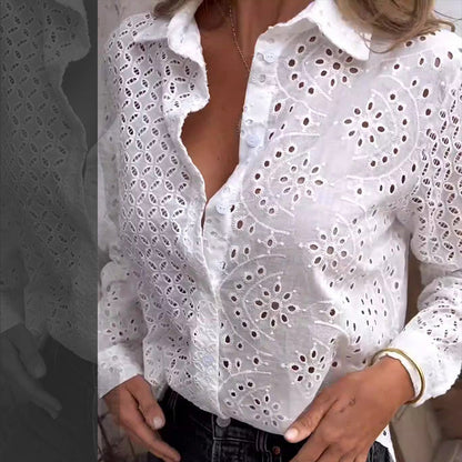 Camisa Manga Larga Tallada a Mano con Recorte