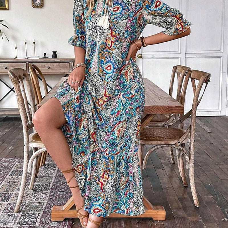 Vestido Elegante Boho con Estampado Floral
