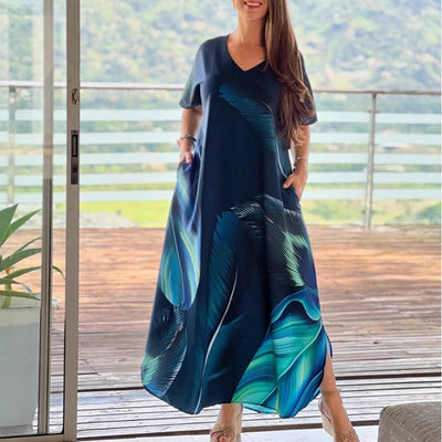 Vestido Suelto Estampado de Manga Corta