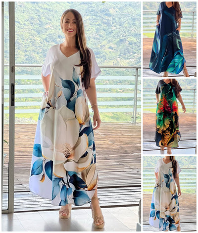Vestido Suelto Estampado de Manga Corta