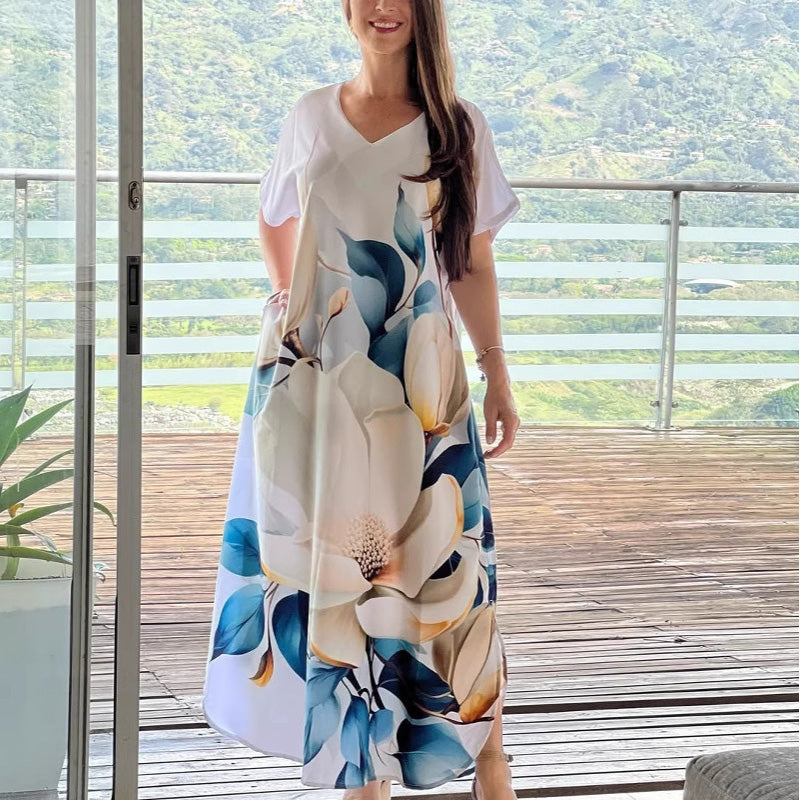 Vestido Suelto Estampado de Manga Corta