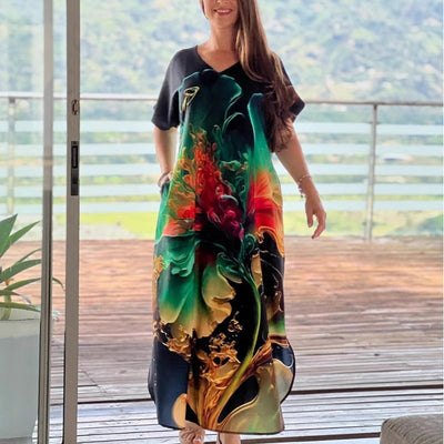Vestido Suelto Estampado de Manga Corta