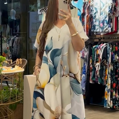 Vestido Suelto Estampado de Manga Corta