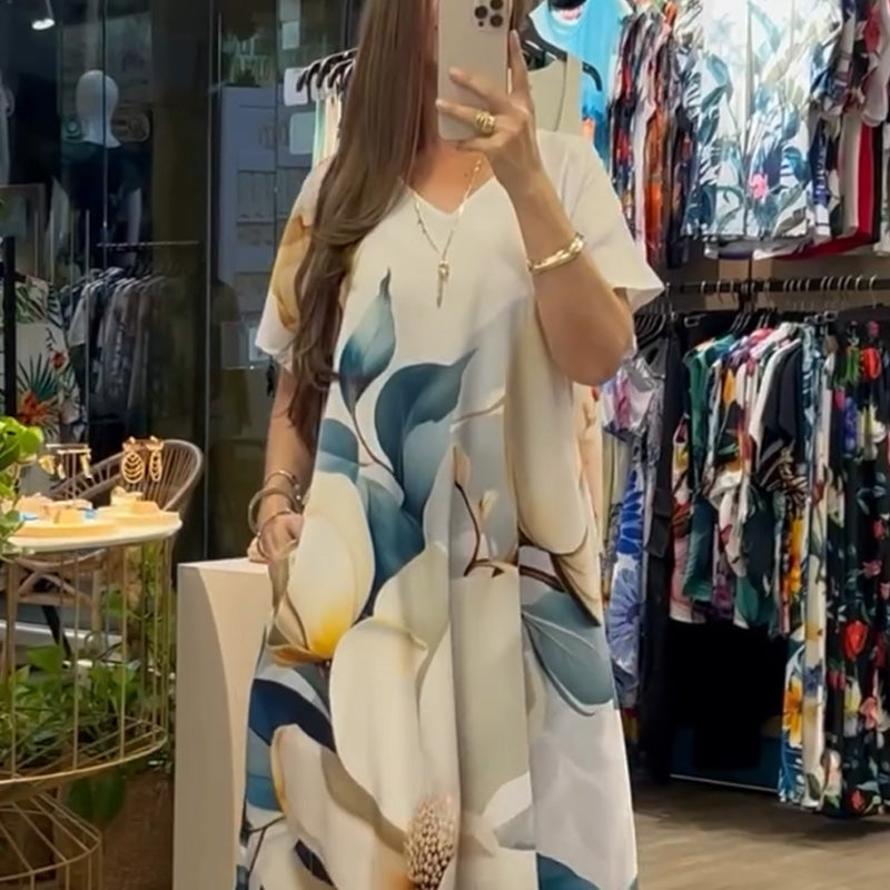 Vestido Suelto Estampado de Manga Corta