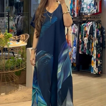 Vestido Suelto Estampado de Manga Corta