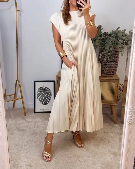 Vestido Largo Plisado Con cuello redondo y sin mangas