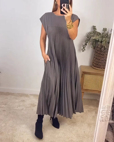 Vestido Largo Plisado Con cuello redondo y sin mangas