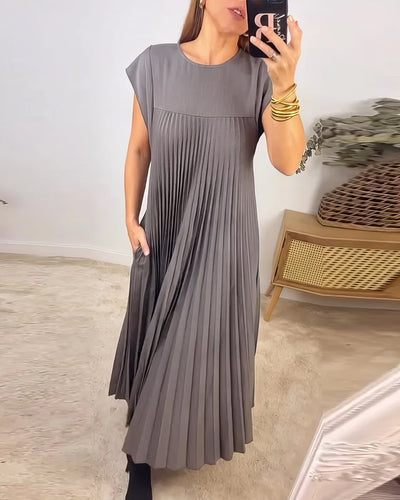 Vestido Largo Plisado Con cuello redondo y sin mangas