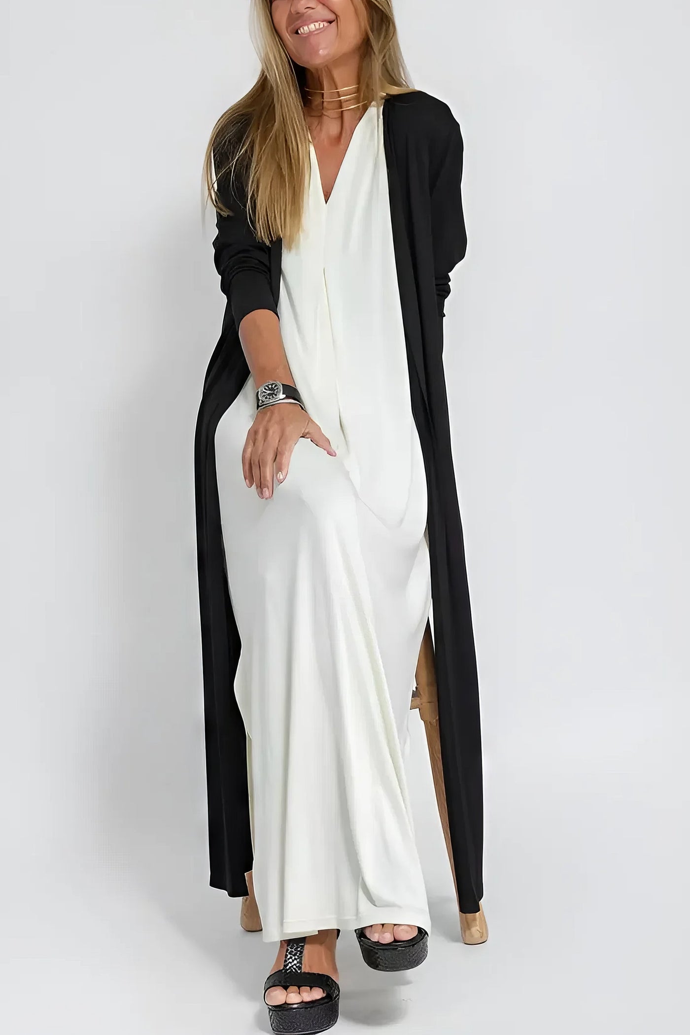Set de Vestido Largo Elegante con Cárdigan