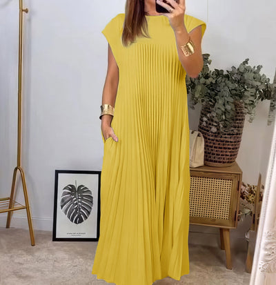 Vestido Largo Plisado Con cuello redondo y sin mangas