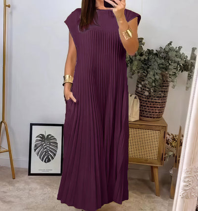Vestido Largo Plisado Con cuello redondo y sin mangas