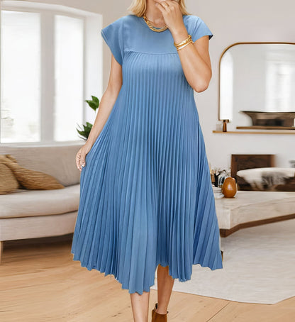 Vestido Largo Plisado Con cuello redondo y sin mangas