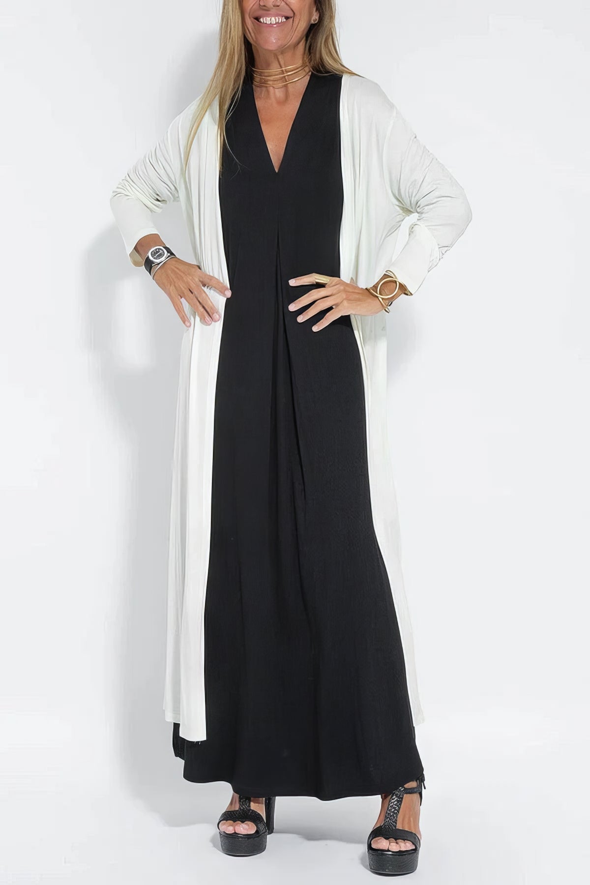 Set de Vestido Largo Elegante con Cárdigan