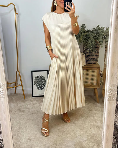 Vestido Largo Plisado Con cuello redondo y sin mangas