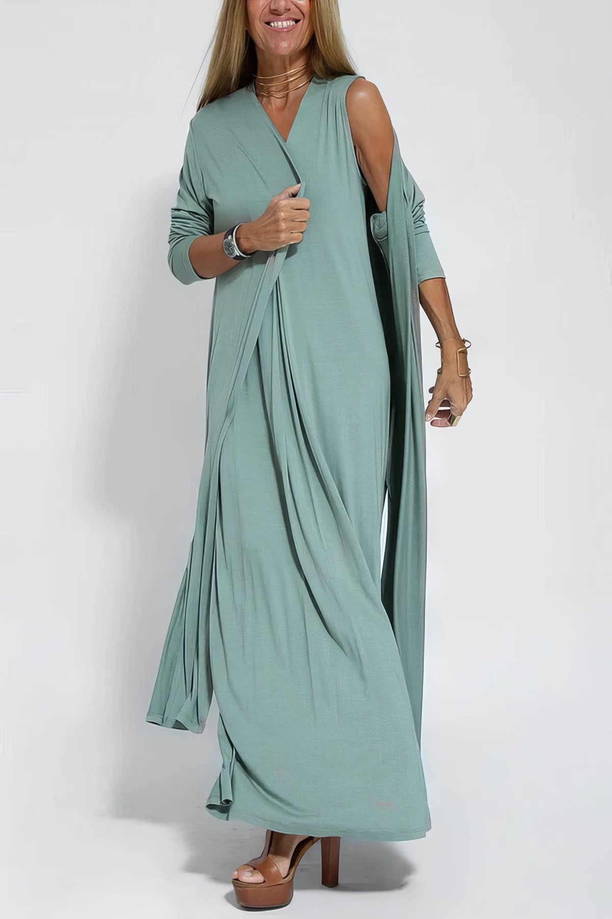 Set de Vestido Largo Elegante con Cárdigan