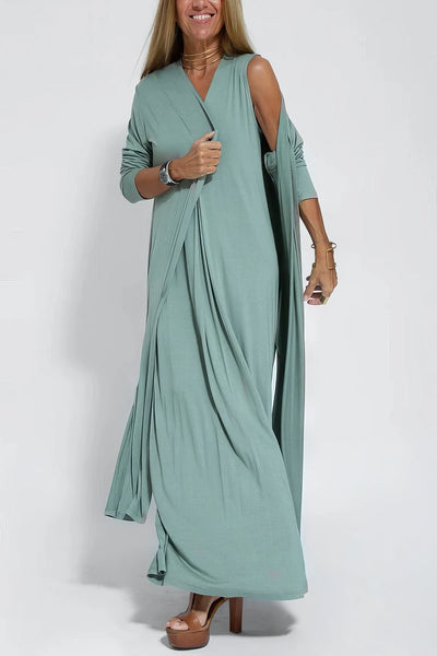 Set de Vestido Largo Elegante con Cárdigan