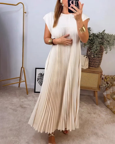 Vestido Largo Plisado Con cuello redondo y sin mangas