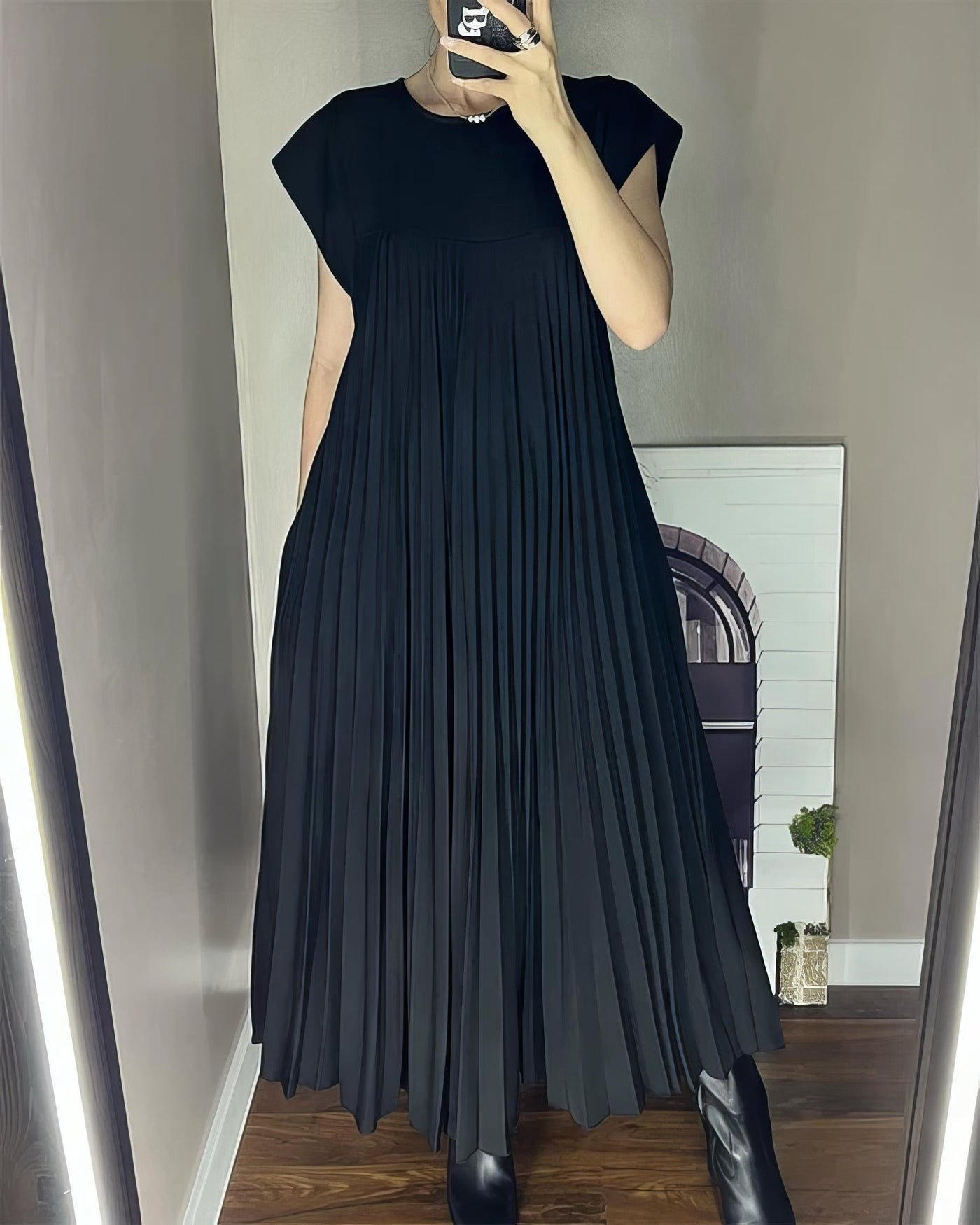 Vestido Largo Plisado Con cuello redondo y sin mangas