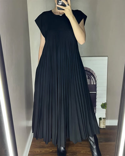 Vestido Largo Plisado Con cuello redondo y sin mangas