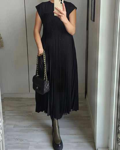 Vestido Largo Plisado Con cuello redondo y sin mangas