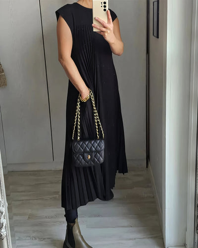 Vestido Largo Plisado Con cuello redondo y sin mangas